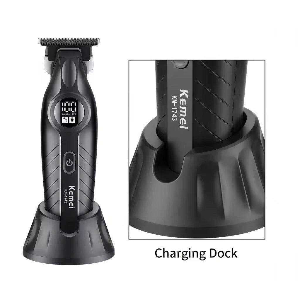 KEMEI Km-1743 LED Mens Hair Trimmer Stainless Steal Blade Male Clipper Cheap Electric Beard Shaver Manufacturer with Free Stand