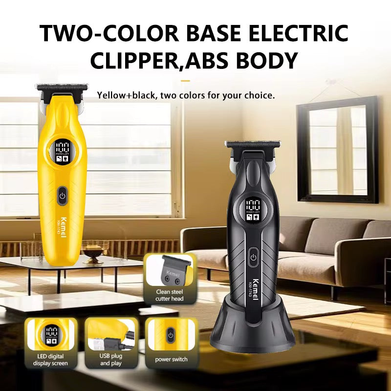 KEMEI Km-1743 LED Mens Hair Trimmer Stainless Steal Blade Male Clipper Cheap Electric Beard Shaver Manufacturer with Free Stand
