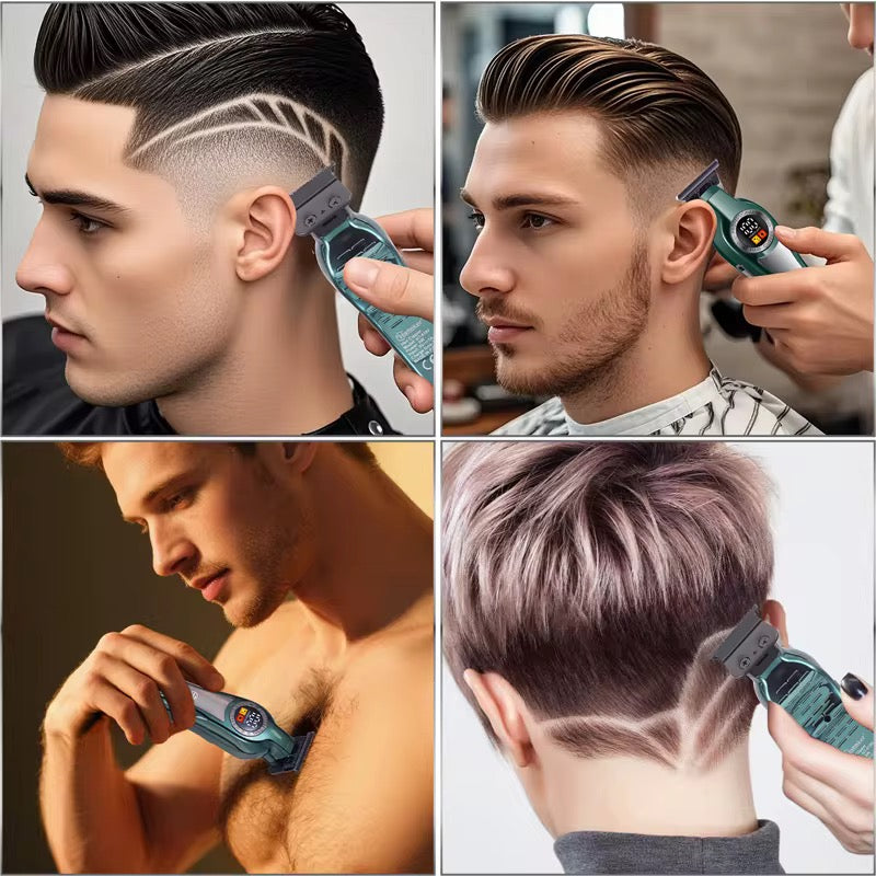 HATTEKER HT-6180 Men's Cordless Electric Hair Clippers - USB Charging LCD Display, Groomer for Home or Travel
